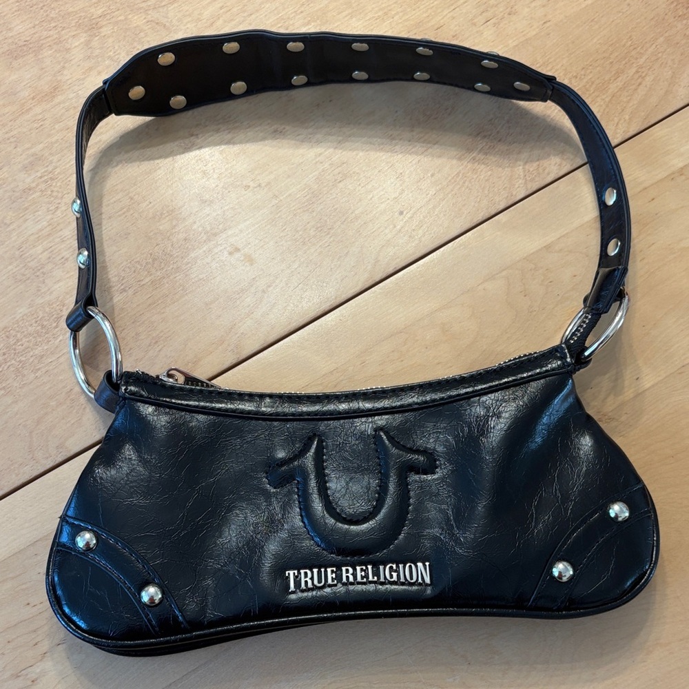 True Religion Black Mini Shoulder Bag with Silver Studs